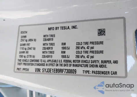 2024 Tesla Model 3 Long Range Dual Motor All-Wheel Drive из США, поврежденный, VIN 5YJ3E1EB9RF730809